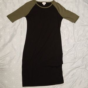 Lularoe Julia Dress Black and Olive Baseball Style